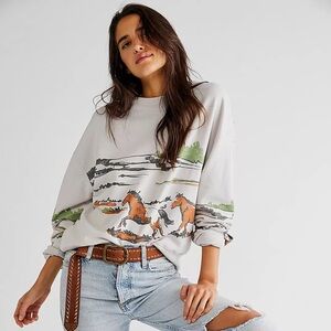 Free People 🐎 Running Horses Oversized Crewneck